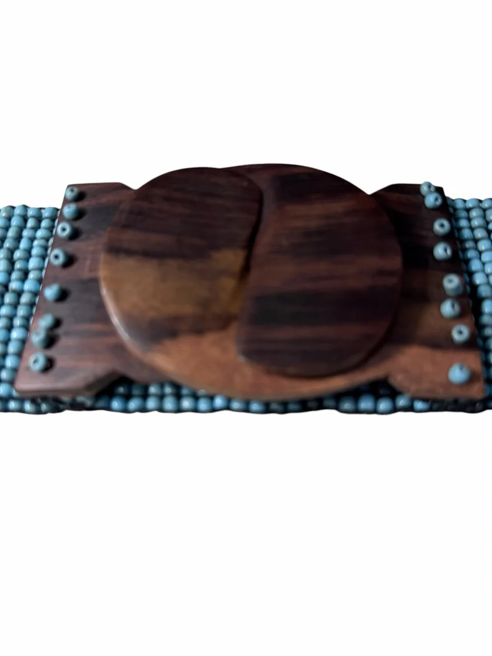 Southwest Turquoise BEADED Stretch BELT  Wooden Buckle Size Large